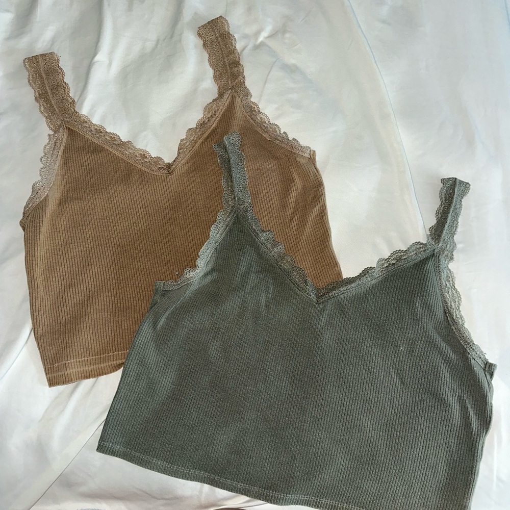 Lace Trim Ribbed Tank Tops